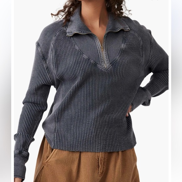 Free people Ashton half zip Thermal top charcoal xs - Picture 1 of 6